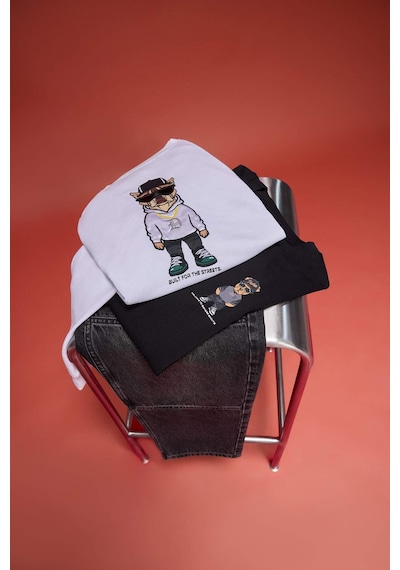 Defacto Boxy Fit Bisiklet Yaka Baskılı Sweatshirt E9331ax25auwt34 Beyaz