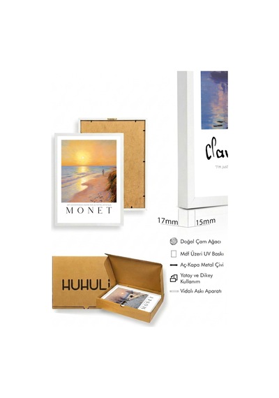 Beyaz Ahşap Çerçeveli Claude Monet Tablo Seti Huhu561