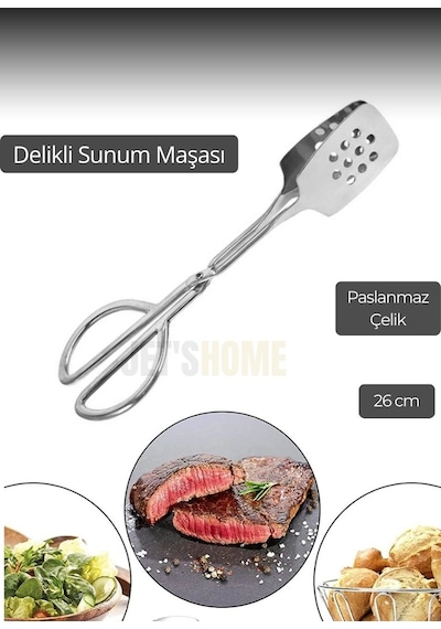 Salata Maşası Paslanmaz Çelik Maşa Delikli Barbekü Maşası 26 Cm