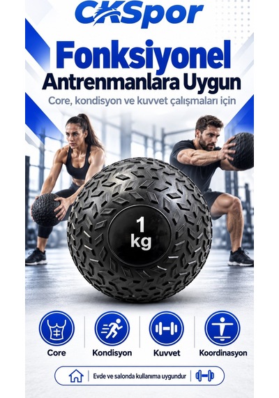 Ckspor 1 Kg Zıplamayan Sağlık Topu Slam Ball Crossfit Fitness Fonksiyonel Antrenman Ağırlık Topu