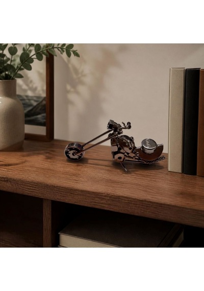 İşiye Özel İsim Yazılı Metal Motosiklet Biblo - Dekoratif Chopper Motor Maketi Masaüstü Aksesuarı