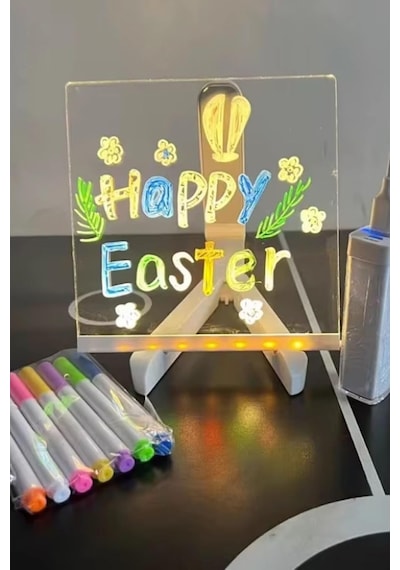 Lexroo Led Işıklı Kendiliğinden Renkli Fosforlu Kalemli Kare Yazı Panosu 20x20 Cm Çok Renkli