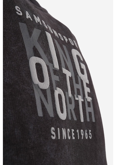 King Of The North Baskılı Kapüşonlu Oversıze Sweat Füme