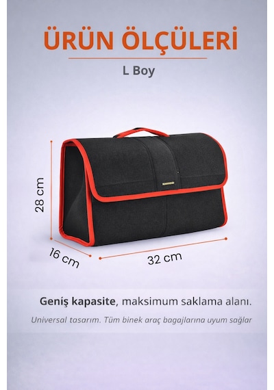 Oto Bagaj Organizer Bagaj Çantası L Boy Kaymaz Cırt Bantlı Velur Kompakt Düzenleyici - Vlx1