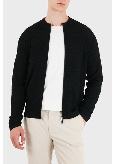 Emporio Armani Logolu % 100 Yün Regular Fit Bisiklet Yaka Hırka Erkek Hırka Em006315 Af27831 Fc039 Siyah