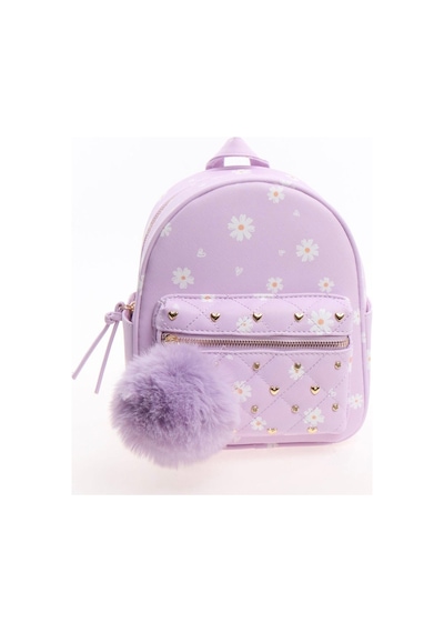 Myballistore Lila Papatya Desen Sırt Çantası Ponpon Charmlı 23x18cm mor