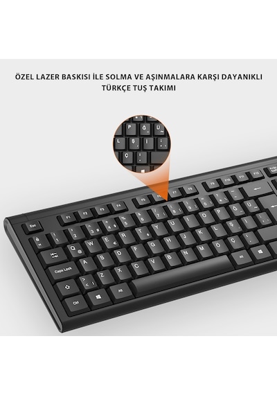 Lecoo Kw200 Kablosuz Klavye & Mouse Set Siyah Optik