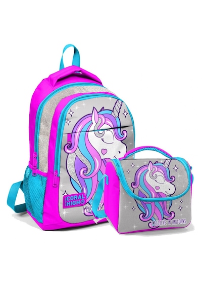Coral High Okul Sırt Çantası Ve Beslenme Çantası Kız Çocuk Gri Unicorn