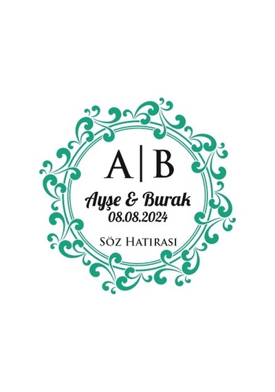 Yaprak Dal Desenli Dikdörtgen Mühür Kına Nişan Düğün 3x3 Cm Özel Etiket / 50 Adet Sticker Beyaz