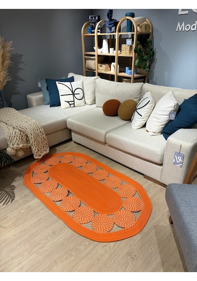 Mavaux Cookie Jüt Hasırlı El Örgüsü Kilim Turuncu