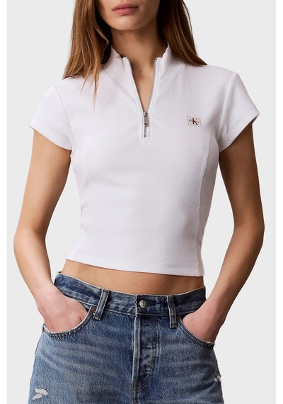Calvin Klein Pamuklu Logolu Slim Fit Fermuarlı Dik Yaka Top Lv047g240gyaf Bayan Top Lv047g240g Yaf Beyaz
