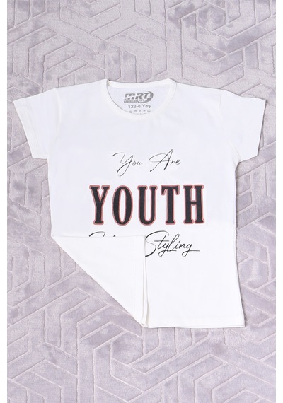 Hçm Kız Çocuk Tshirt Youth Baskılı Bisiklet Yaka C39 Krem