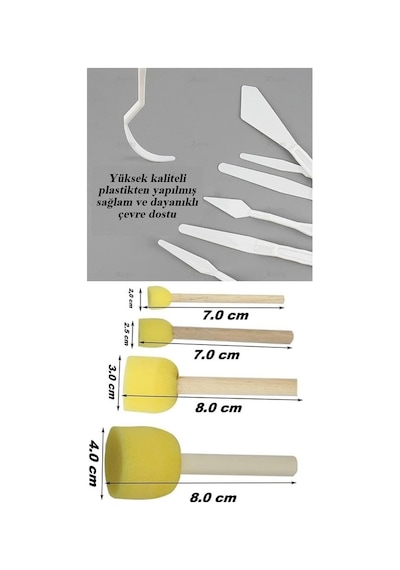 Artlantis Palet Rulo Fırça Ponpon Fırça Ve Plastik Spatula 4'lü Set 1 Paket Resim Hobi Sanat Etkinlik Resim Paleti