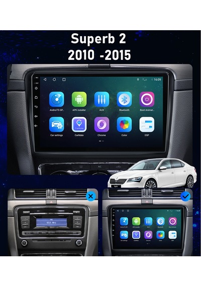 Skoda Süper B 2010-2015 Android Multimedya 2/32gb Carplay 10'' Hd