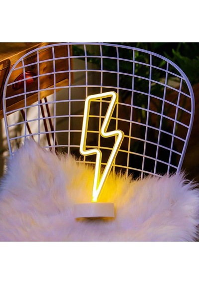 Masa Lambası Dekor Amaçlı Şimşek Şeklinde Pil İle Çalışan Neon Led Lamba Süs .