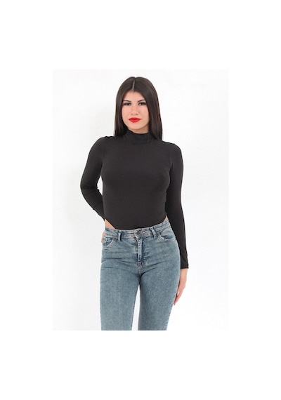 Giysa Kadın Siyah Balıkçı Yaka Uzun Kollu Esnek Çıtçıtlı Zıbın Body - 2441 Siyah