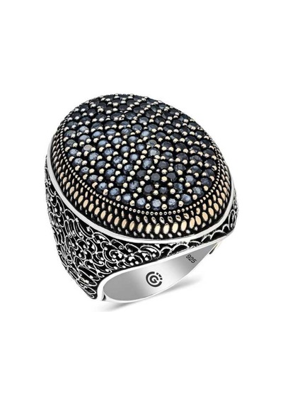 Gumush  546038506  Gümüş Siyah Zirkon Taşlı Oval Erkek Yüzük