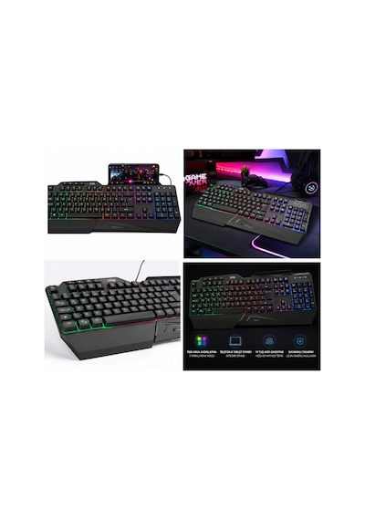 Trio Gkx-99 Rgb Oyuncu Klavyesi Usb Türkçe Q Telefon Standlı Kablolu Gaming Klavye