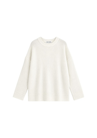 Vadon 1039 Kadın Salaş Yumuşak Dokulu Oversize Basic Triko Kazak Beyaz