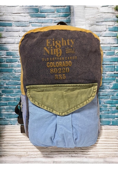 Old Cotton Cargo Kaliteli Vintage Tek Gözlü Disayn Sırt Gezi Çantası Kc Harley Bag 5097 Siyah Mavi