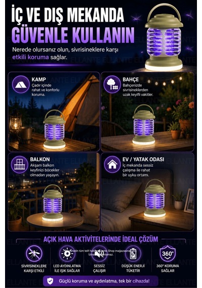Usb Şarjlı Led Sivrisinek Öldürücü Kamp Lambası Uv Mor Işıklı Elektrikli Sinek Kovucu Bahçe Balkon Ç