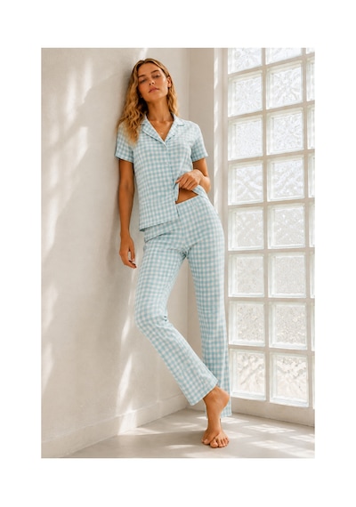 Fit Women Kadın Genç Loose İpliği Boyalı Su Yeşili Pijama Takımı