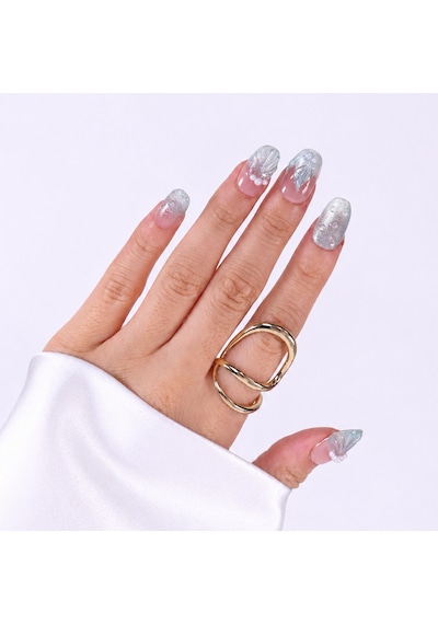 Takma Tırnak Mavi Nail Art Kısa Oval 10'lu Tekrar Kullanılabilir El Yapımı Protez Takma Tırnak Ekov-3514 M