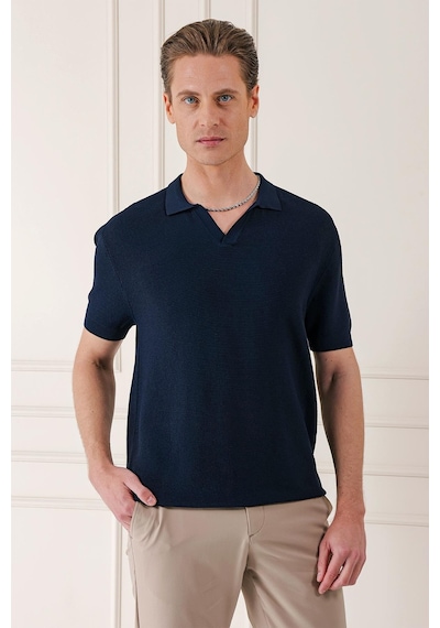 Efor Slim Fit Polo Yaka Kısa Kol %100 Pamuk Lacivert Triko Tr 868 Lacivert