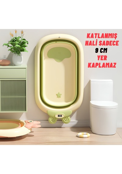 Katlanabilir Termometreli Bebek Küveti Filesi Bebek Havuzu Yeşil
