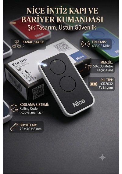 Era Inti2 Garaj, Bariyer Ve Kapı Kumandası - 2 Kanallı 433.92 Mhz Rolling Code Siyah ,bahçe Kapısı Kumandası - Kopyalanamaz Yüksek Güvenlikli