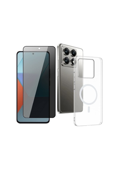 Vendas Xiaomi 14t Pro Kamera Korumalı M-safe Şarj Özellikli Şeffaf Zore London Sert Pc Kapak + Hayalet Ekran Koruyucu Şeffaf