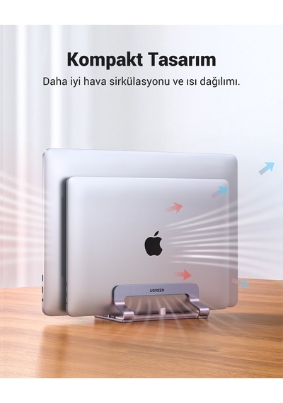 Ugreen Alüminyum Çift Yuvalı Notebook Apple Uyumlu MacBook Dikey Masaüstü Standı, 60643