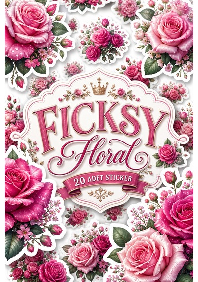 Pembe Gül Çiçek Sticker Seti - 20 Adet Etiket Çıkartma Diğer