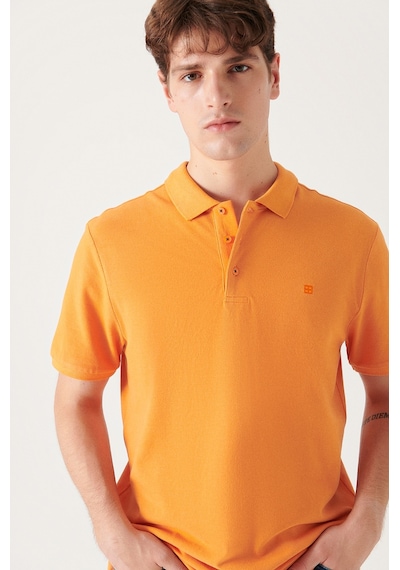 Avva E001004 Serin Tutan Standart Fit Normal Kesim Erkek Polo Yaka T-Shirt - Turuncu