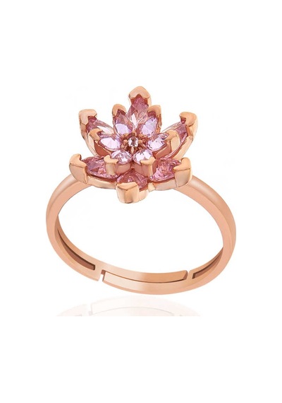 925 Ayar Gümüş Rose Lotus Çiçeği Yüzük Renkli