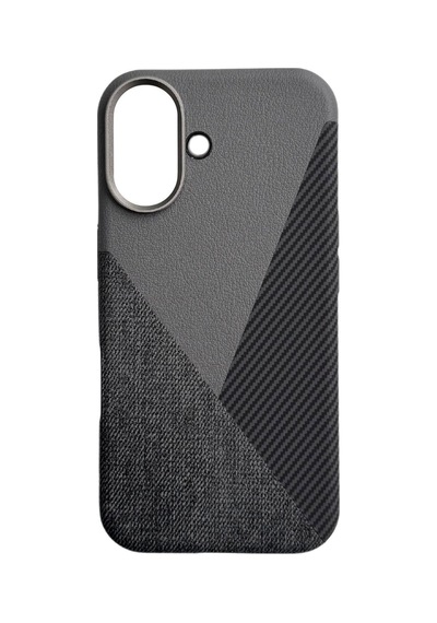 Apple Uyumlu iPhone Akfa 16 Craft Serisi Deri Karbon Ve Kumaş Tasarımlı Lüks Premium Telefon Kılıfı Gri