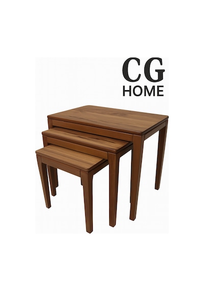 Ant Home Mono Zigon Sehpa Üçlü Lüx %100 Ağaç Lake Boyalı Sehpa Ceviz
