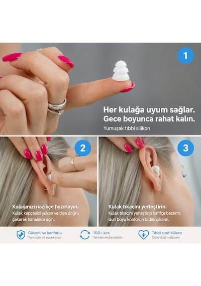 Life+ Silikon Kulak Tıkacı 24 Db Snr Uyku, Horlama, Gürültü, Çalışma, Odaklanma Ve Seyahat İçin Ses Azaltıcı, 150+ Kullanım