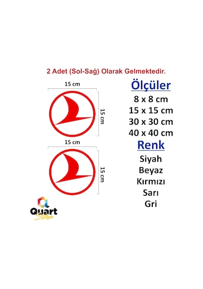 2 Adet Türk Hava Yolları Sticker Oto Sticker Araba Cam Sticker