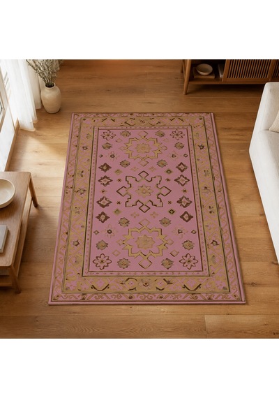 Kartela Halı Rustik Halı Jüt Taban Dokuma Halı Gül Kurusu - 100 X 150 Cm