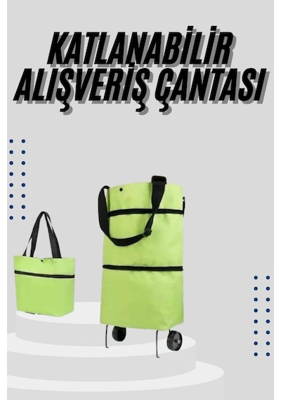 Katlanabilir Tekerlekli Çantalı Çarşı Pazar Arabası Alışveriş Çantası Piknik Çantası Siyah