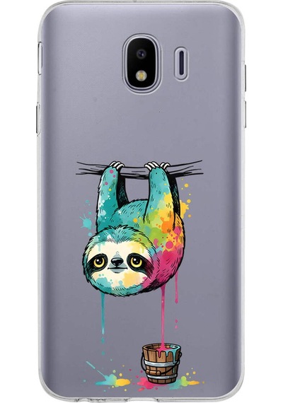 Samsung Galaxy J4 İle Uyumlu Splash Tembel Hayvan Tasarımlı Şeffaf Silikon Kılıf Şeffaf