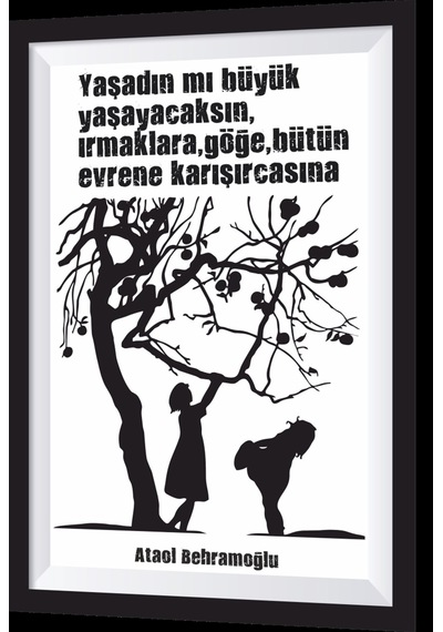 ataol behramoğlu şiiri sanatsal çerçeveli retro ahşap tablo