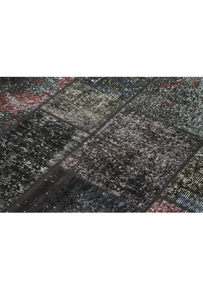 Bespoky Antrasit Geometrik Patchwork Salon Halısı El Dokuma Siyah