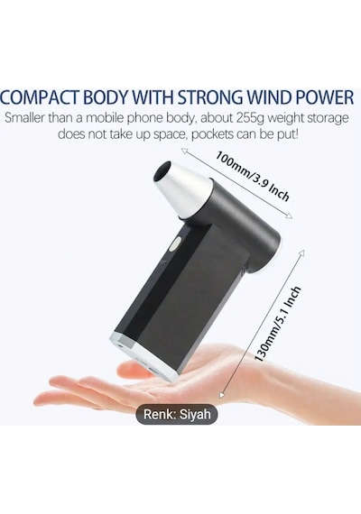 Fan - Toz Ve Kar Temizliği İçin Yüksek Hızlı, Sessiz Çalışma, Usb Şarj Edilebilir,130.000 Rpm Turbo