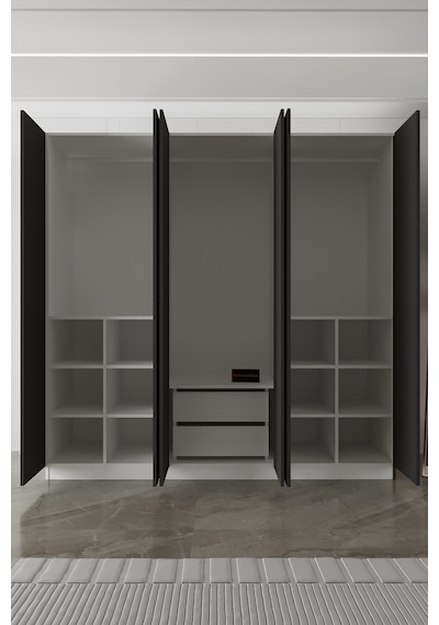 Aeka Ae-2190 Hisar 6 Kapaklı Çok Bölmeli Askılı Ve Raflı Geniş Hacimli Gardırop 210x210 Cm Beyaz - Antrasit Aeka Ae-2190 Hisar 6 Kapaklı Çok Bölmeli Askılı Ve Raflı Geniş Hacimli Gardırop 210x210 Cm Beyaz - Antrasit
