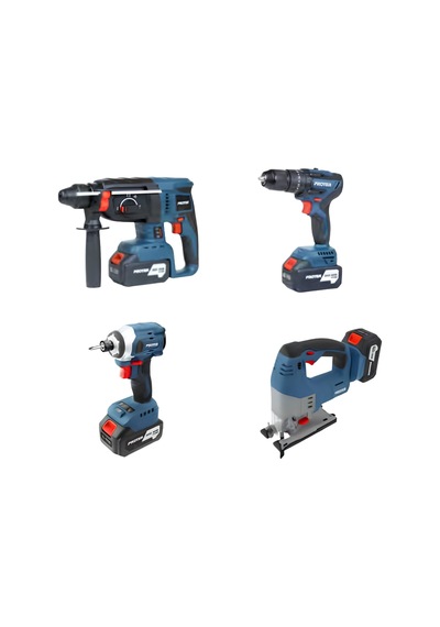 Proter PST-1914 Quatro 4.0AH 20V Li-ion Pil Kömürsüz Şarjlı Dörtlü Makina Set P1EA020