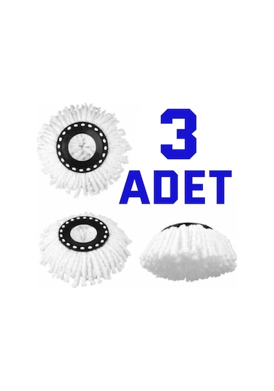 Döner Başlıklı Mop Yedeği 3 Lü Set Mikrofiber Döner Paspas Yedek