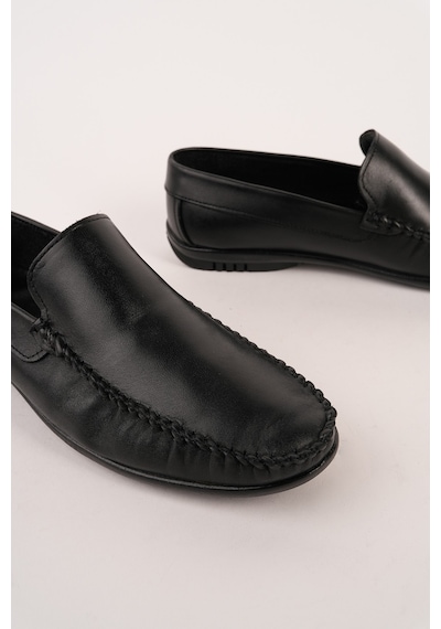 Muggo Wills Hakiki Deri Bağcıksız Erkek Günlük Klasik Loafer Ayakkabı Siyah