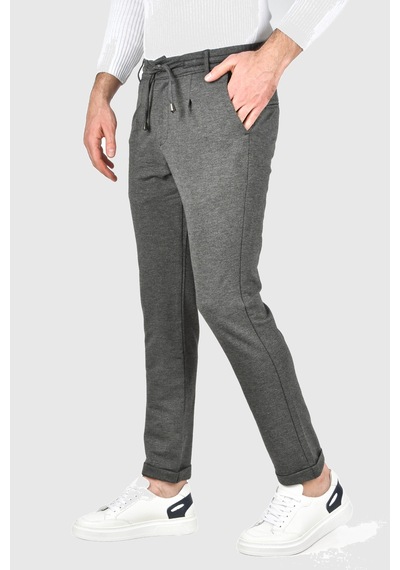 Deepsea Erkek Füme Beli Lastikli Slim Fit Likralı Duble Paça Penye Spor Pantolon 2502385 Füme